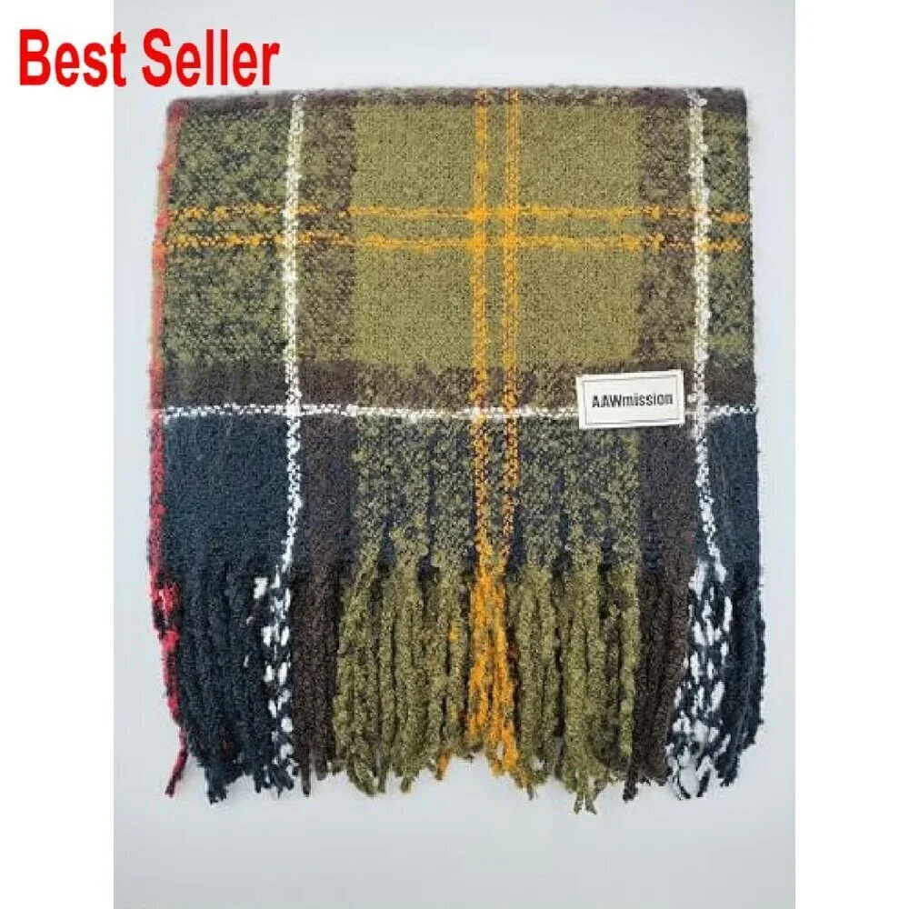 Plaid Tartan Scarf Shawl Wrap Soft Cashmere Feel Tassels Cozy Winter